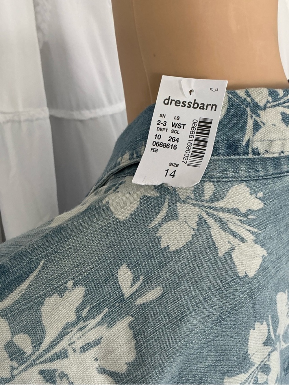 Dressbarn Blue Floral Bottom Down Midi Long Sleeve Floral Western Chambray Dress - Picture 6 of 10